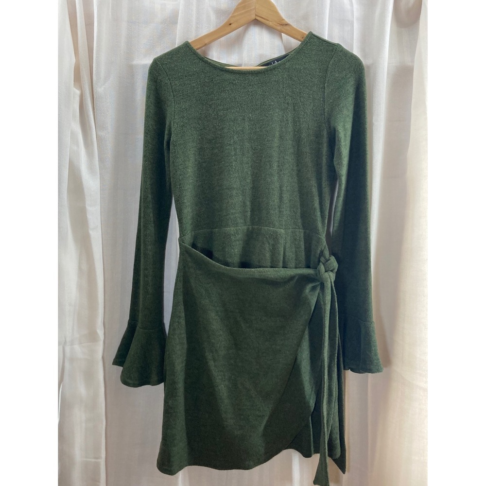 Lulus Olive Green Bell Sleeve‎ Faux Wrap Mini Dress Size Small
